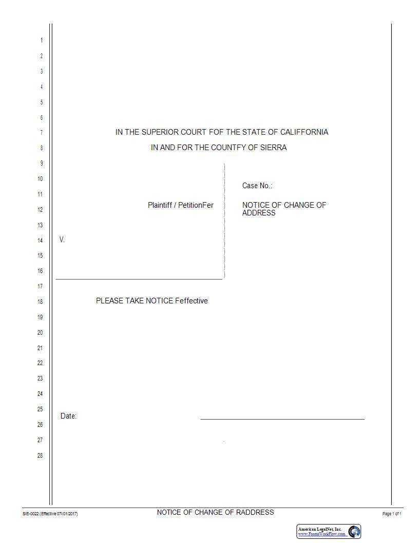 Notice Of Change Of Address {SIE-0022} | Pdf Fpdf Docx | California