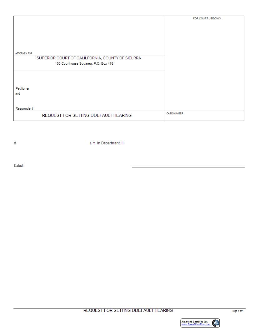 Request For Setting Default Hearing {SIE-0023} | Pdf Fpdf Docx | California