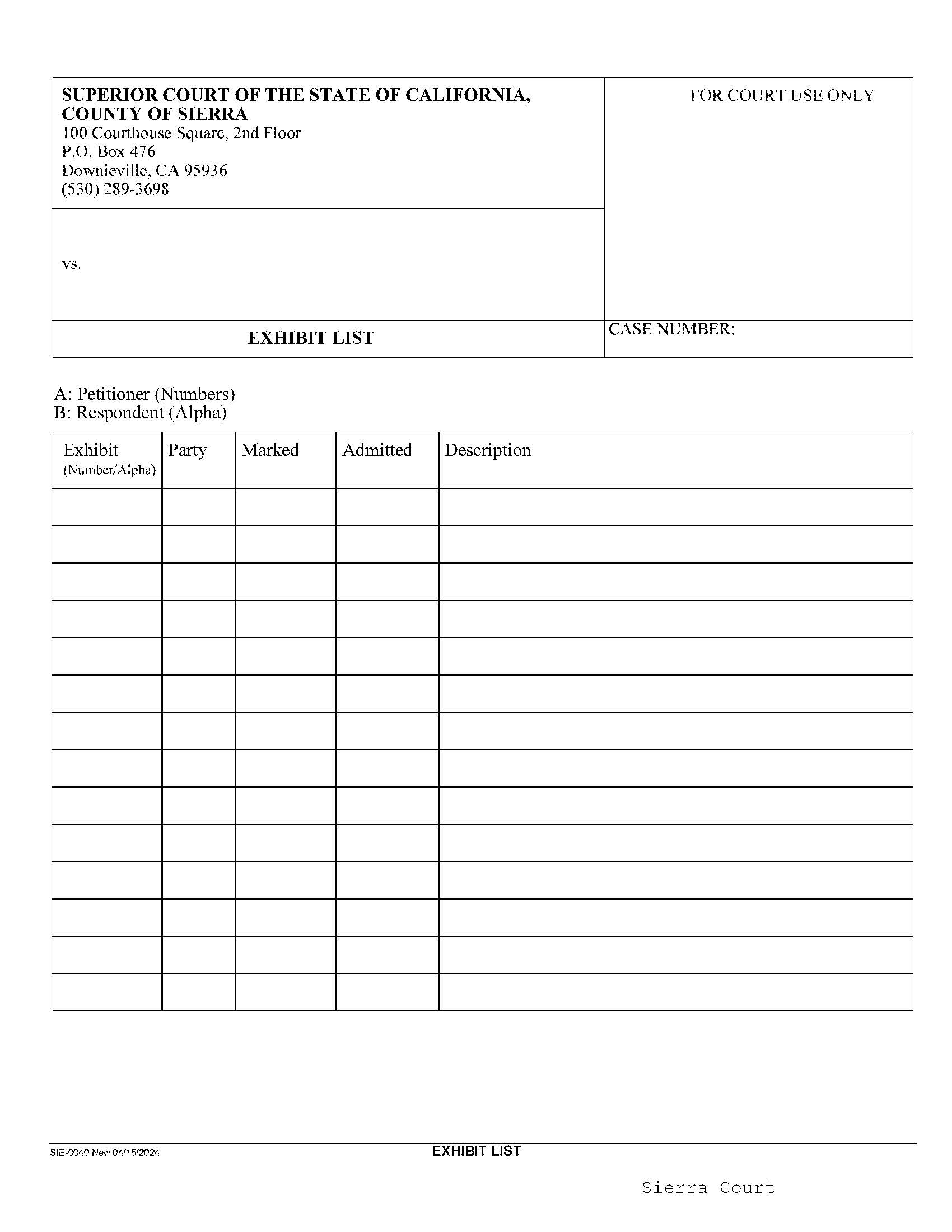 Exhibit List {SIE-0040} | Pdf Fpdf Docx | California