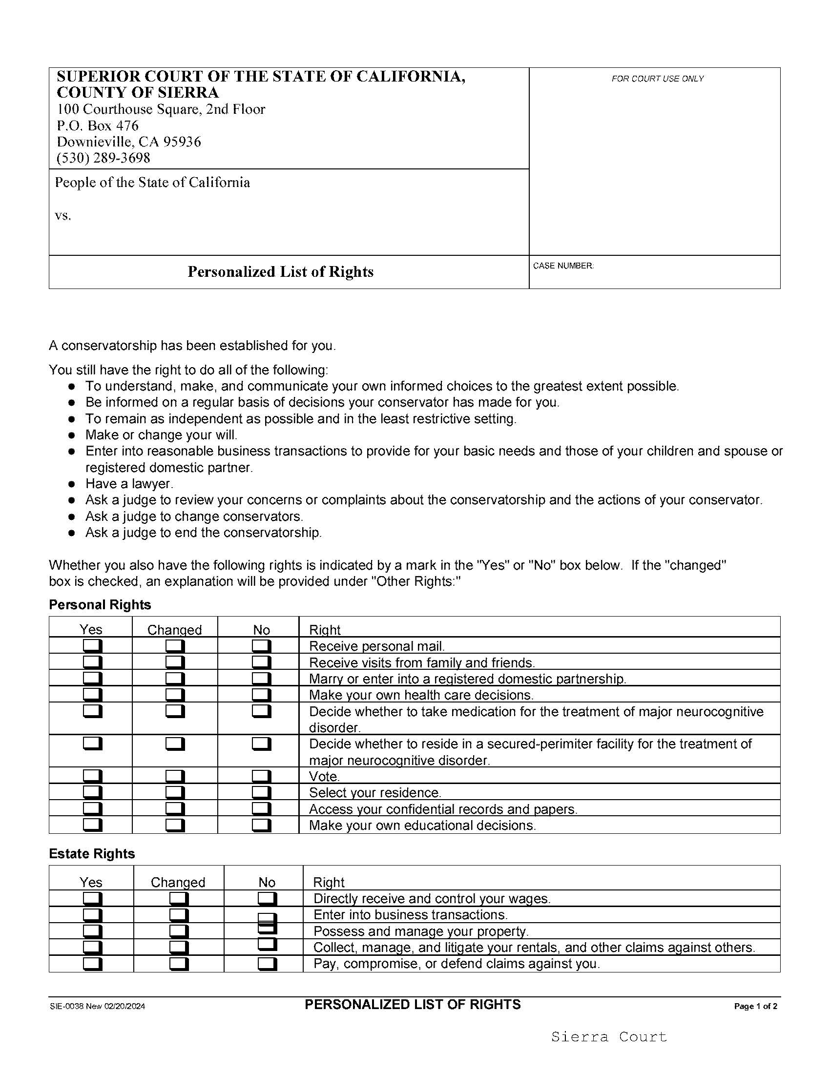 Personalized List Of Rights {SIE-0038} | Pdf Fpdf Docx | California