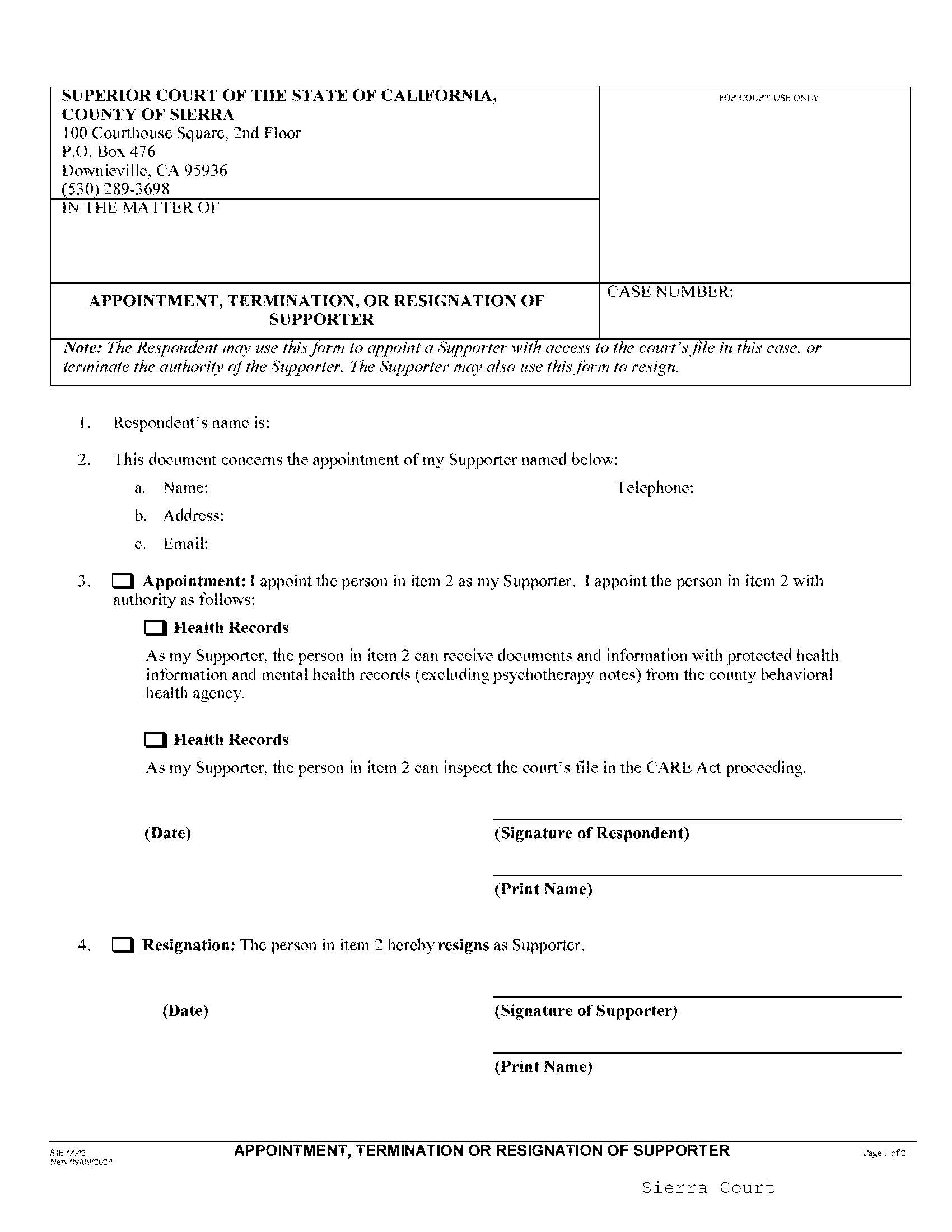 Appointment Termination Or Resignation Of Supporter {SIE-0042} | Pdf Fpdf Docx | California