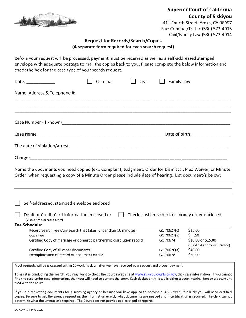 Request For Records-Search-Copies {SC-ADM} | Pdf Fpdf Docx | California