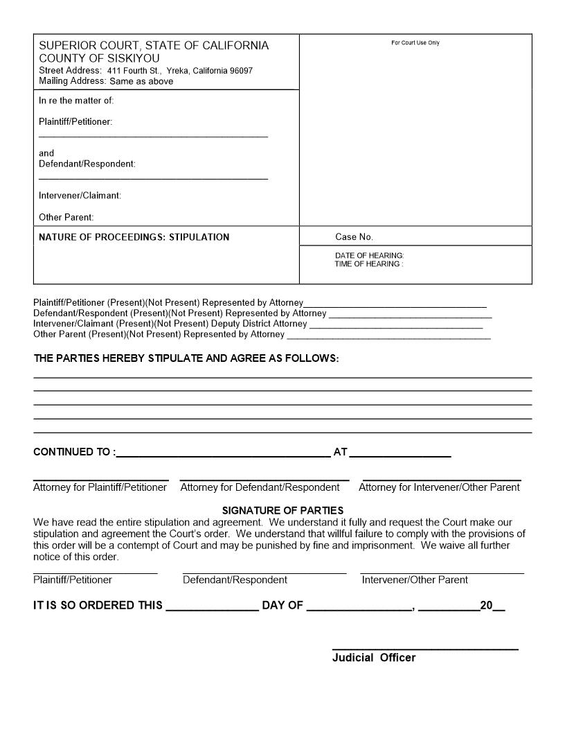 Stipulation And Order {SC-CV-4} | Pdf Fpdf Doc Docx | California