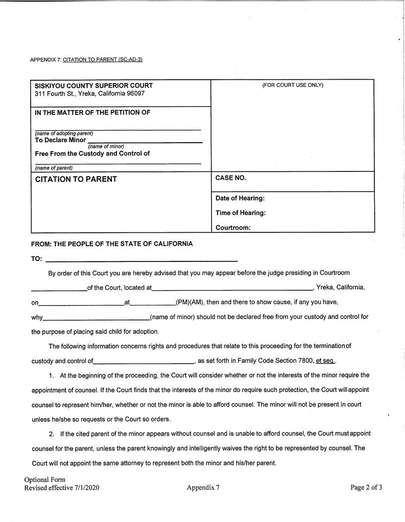 Citation To Parent {SC-AD-3} | Pdf Fpdf Doc Docx | California