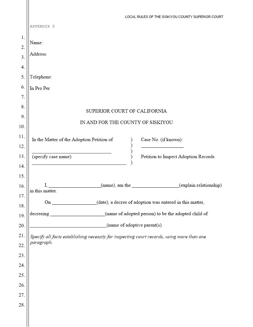 Petition To Inspect Adoption Records And Order Thereon {SC-AD-1} | Pdf Fpdf Doc Docx | California