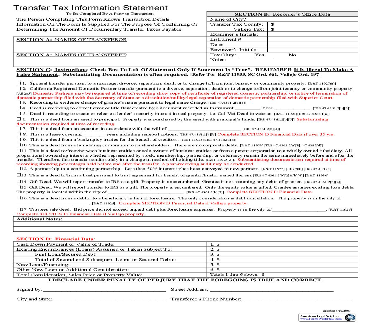 Transfer Tax Information Statement | Pdf Fpdf Doc Docx | California