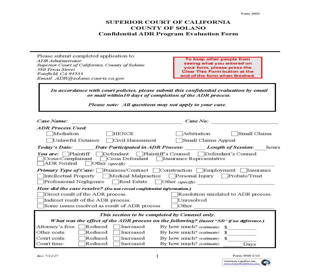 ADR Program Evaluation Form {3900} | Pdf Fpdf Doc Docx | California