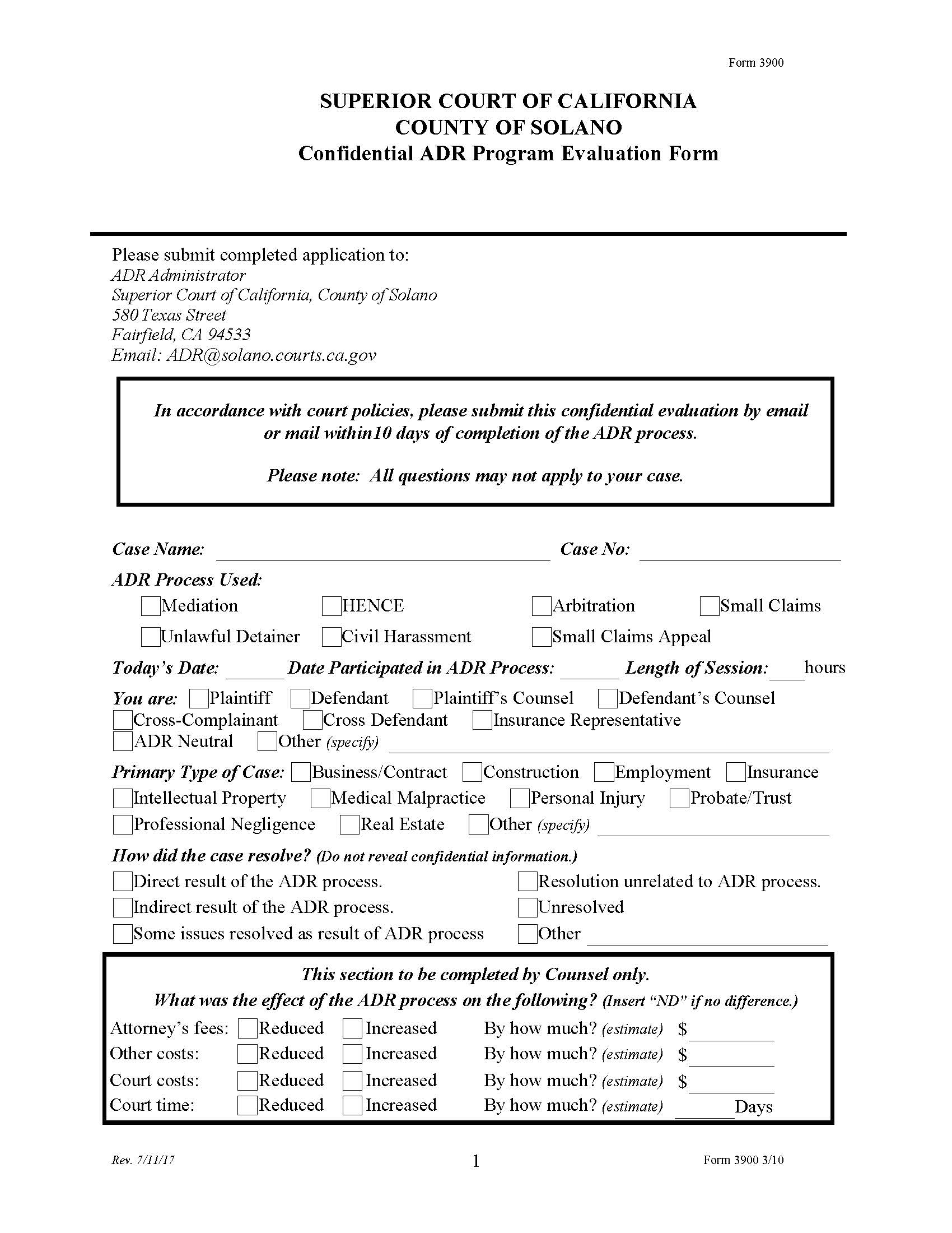 ADR Program Evaluation Form {3900} | Pdf Fpdf Doc Docx | California