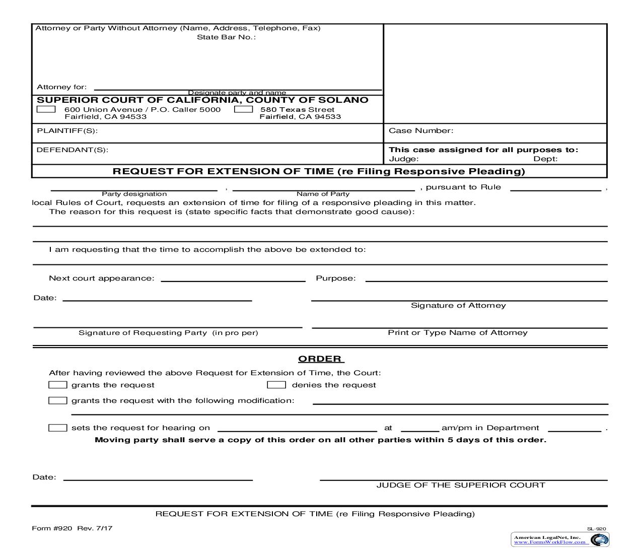 Request For Extension Of Time Re Filing Responsive Pleading {920} | Pdf Fpdf Doc Docx | California