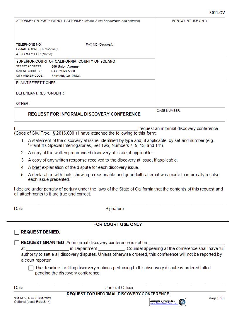 Request For Informal Discovery Conference {3011-CV} | Pdf Fpdf Docx | California