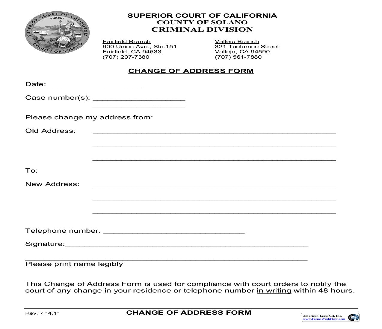 Change Of Address Form (Criminal) | Pdf Fpdf Doc Docx | California
