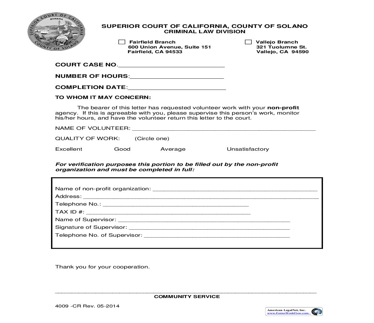 Community Service Hours Verification {4009-CR} | Pdf Fpdf Doc Docx | California