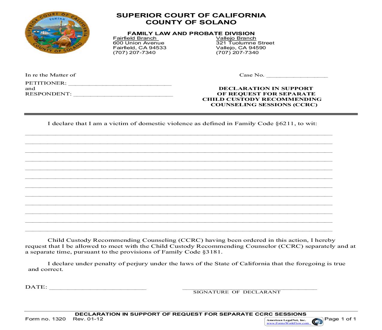 Declaration In Support Of Request For Separate Mediation Sessions {1320} | Pdf Fpdf Doc Docx | California