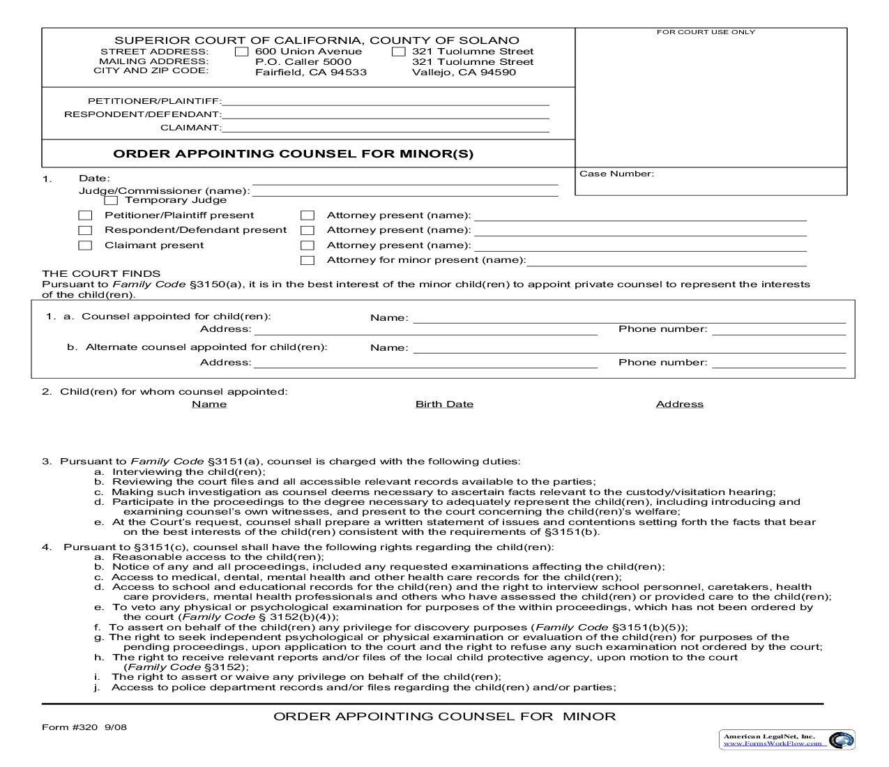 Order Appointing Counsel For Minors {320} | Pdf Fpdf Doc Docx | California