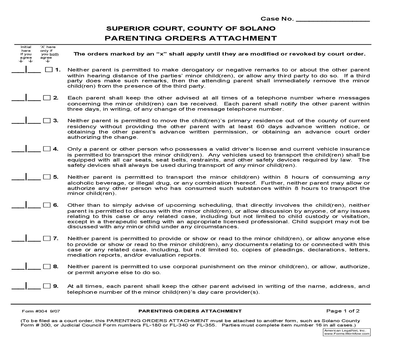 Parenting Orders Attachment {304} | Pdf Fpdf Doc Docx | California
