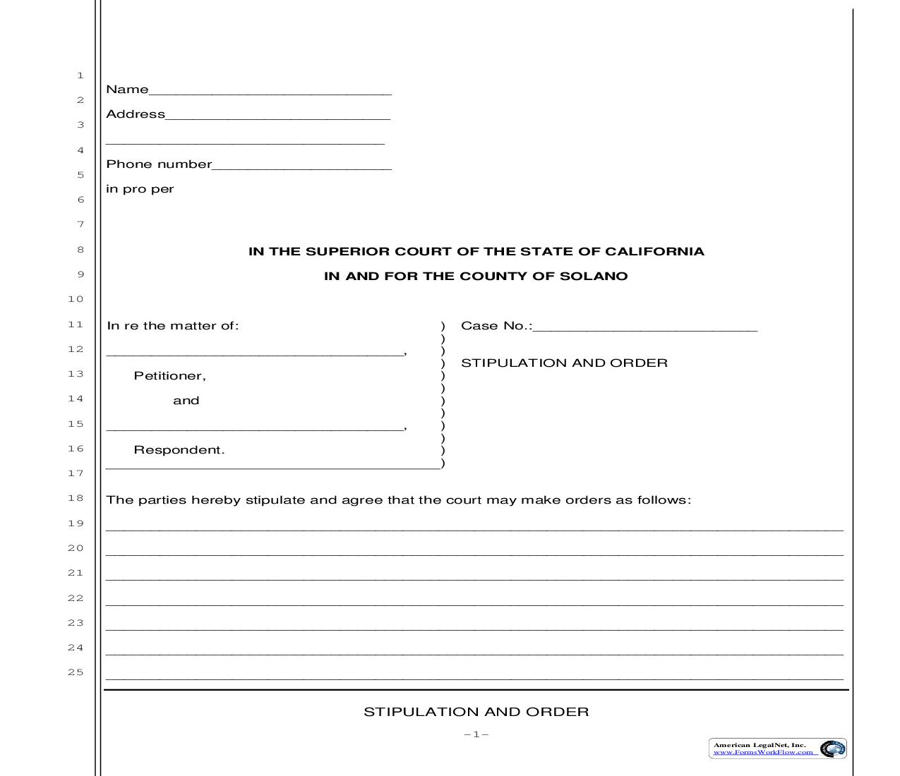 Stipulation And Order | Pdf Fpdf Doc Docx | California
