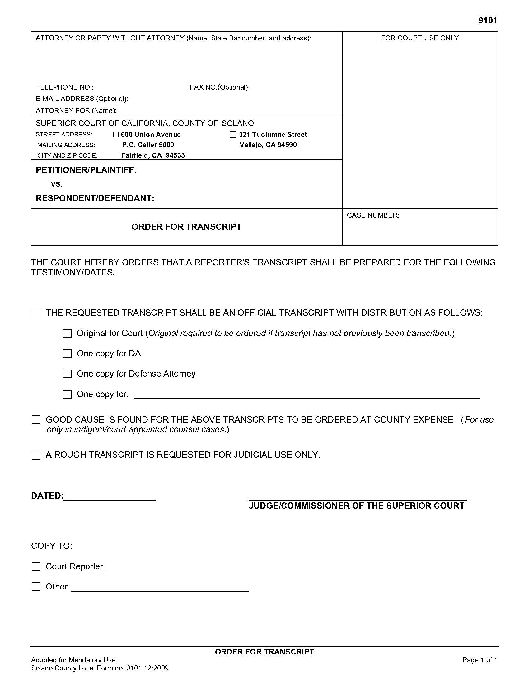 Order For Transcript {9101} | Pdf Fpdf Doc Docx | California