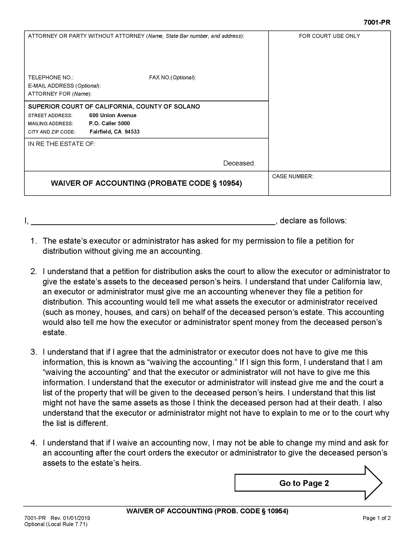 Waiver Of Accounting {7001-PR} | Pdf Fpdf Docx | California