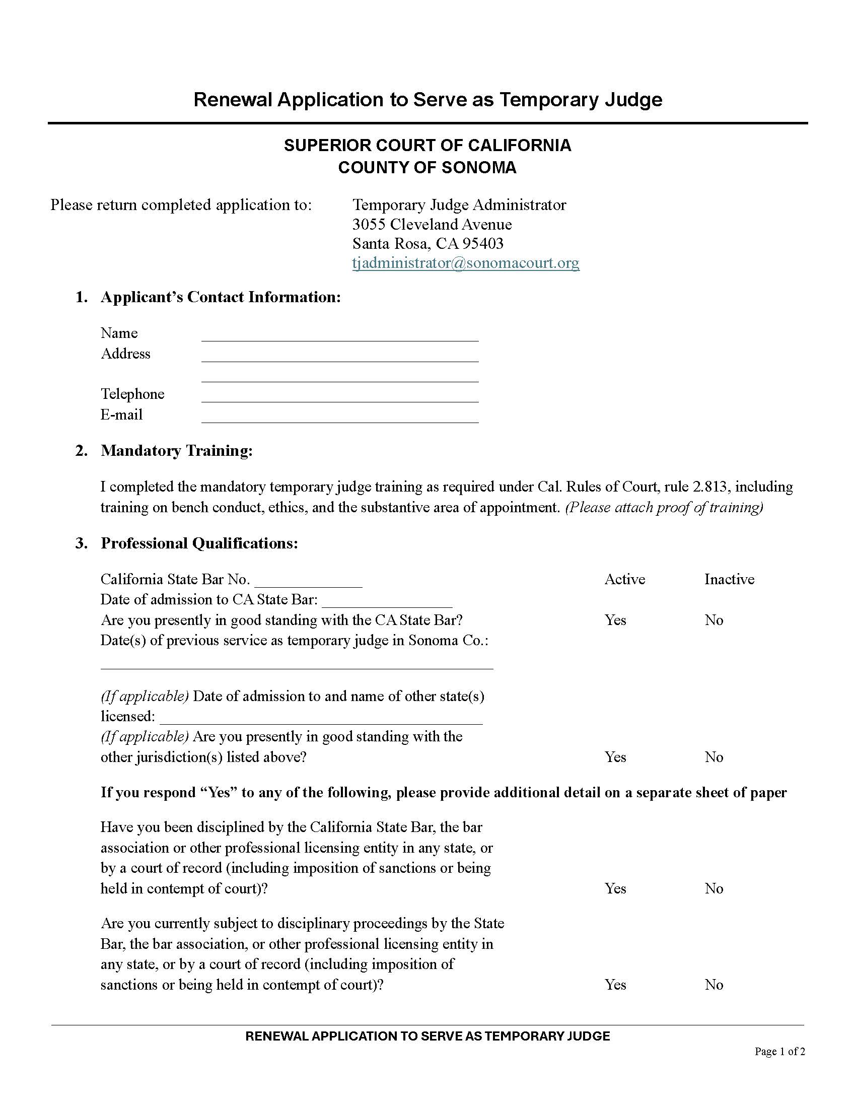 Application To Serve As Temporary Judge Renewal {CV-33} | Pdf Fpdf Docx | California