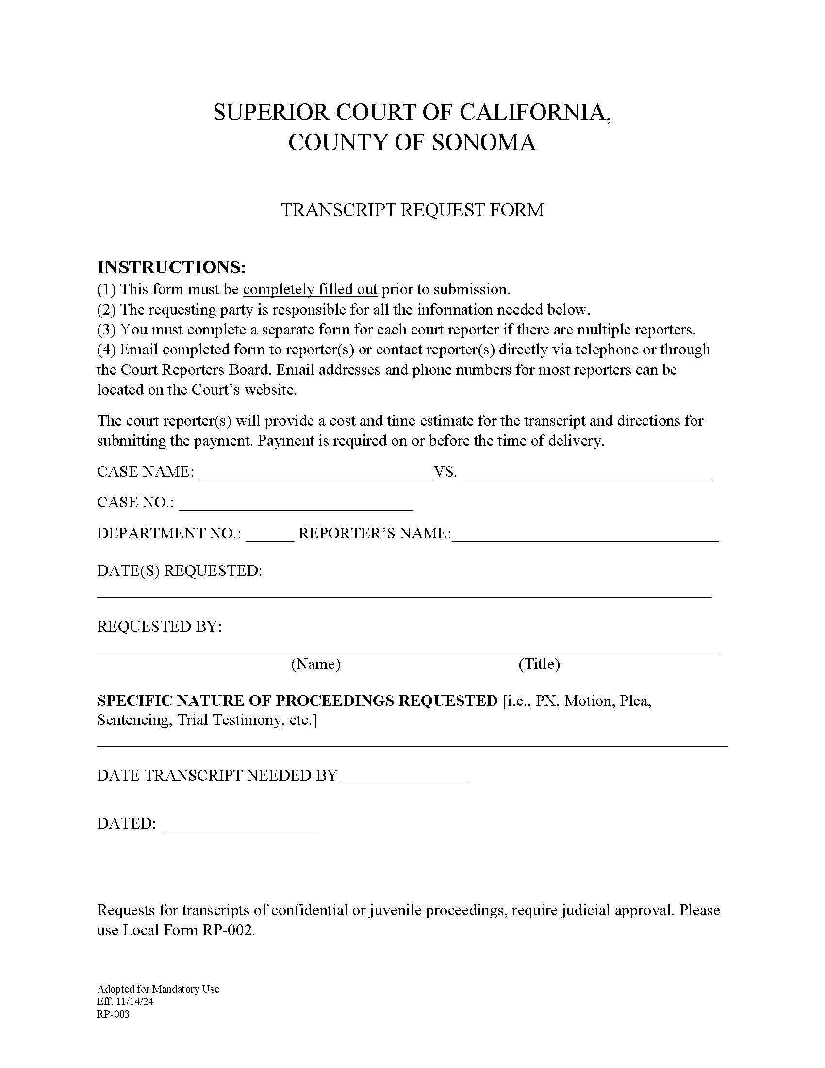 Transcript Request Form {RP-003} | Pdf Fpdf Docx | California