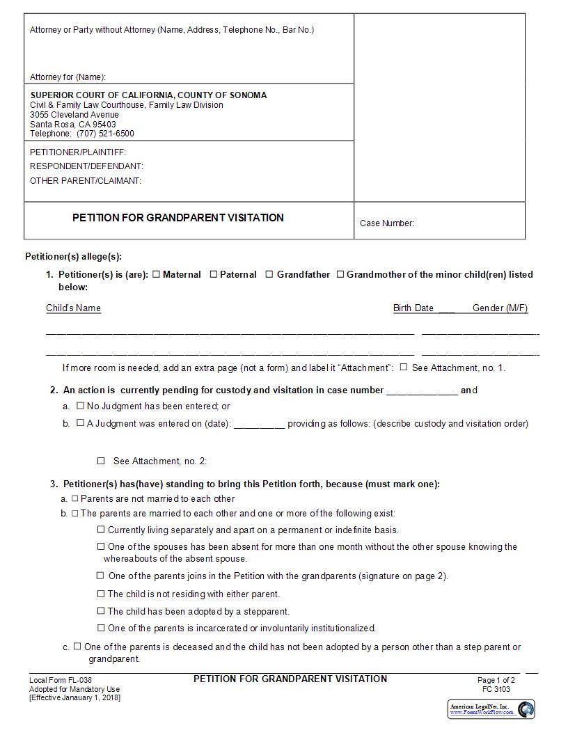 Petition For Grandparent Visitation {FL038} | Pdf Fpdf Docx | California