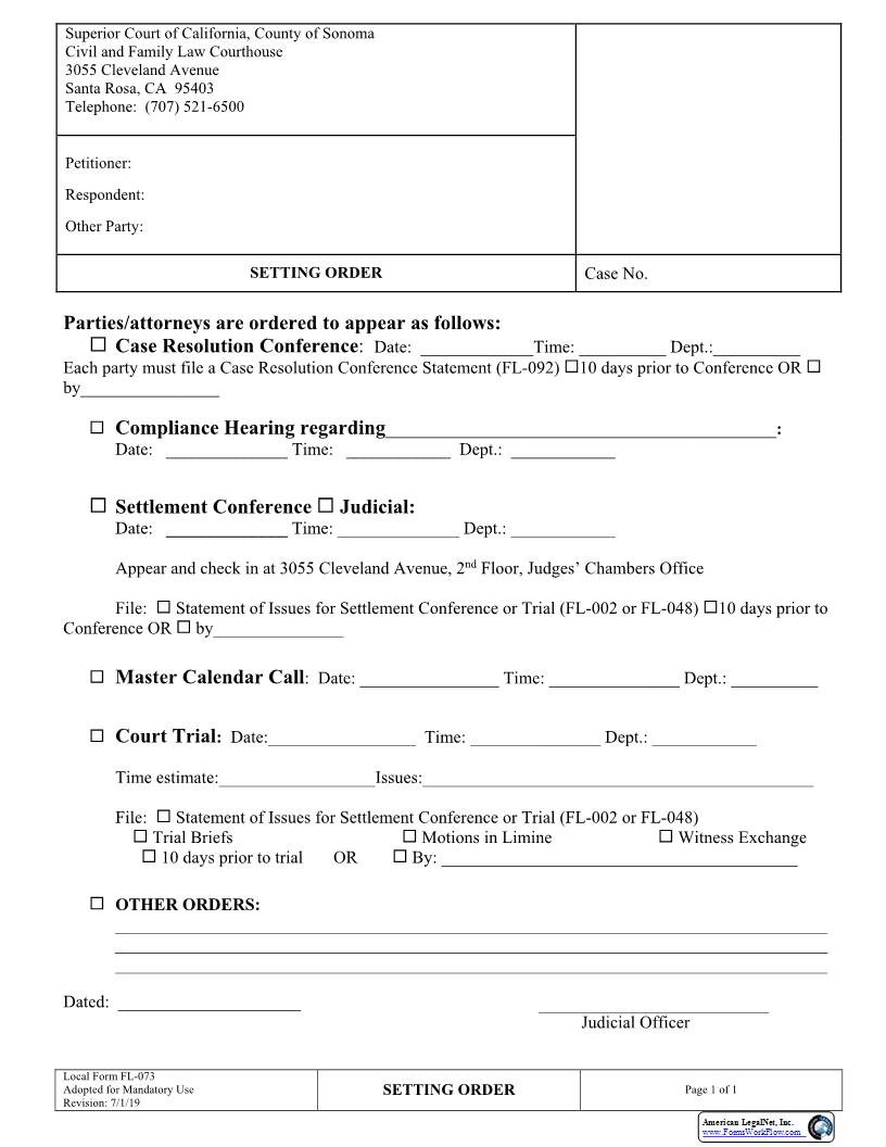 Setting Order {FL073} | Pdf Fpdf Docx | California