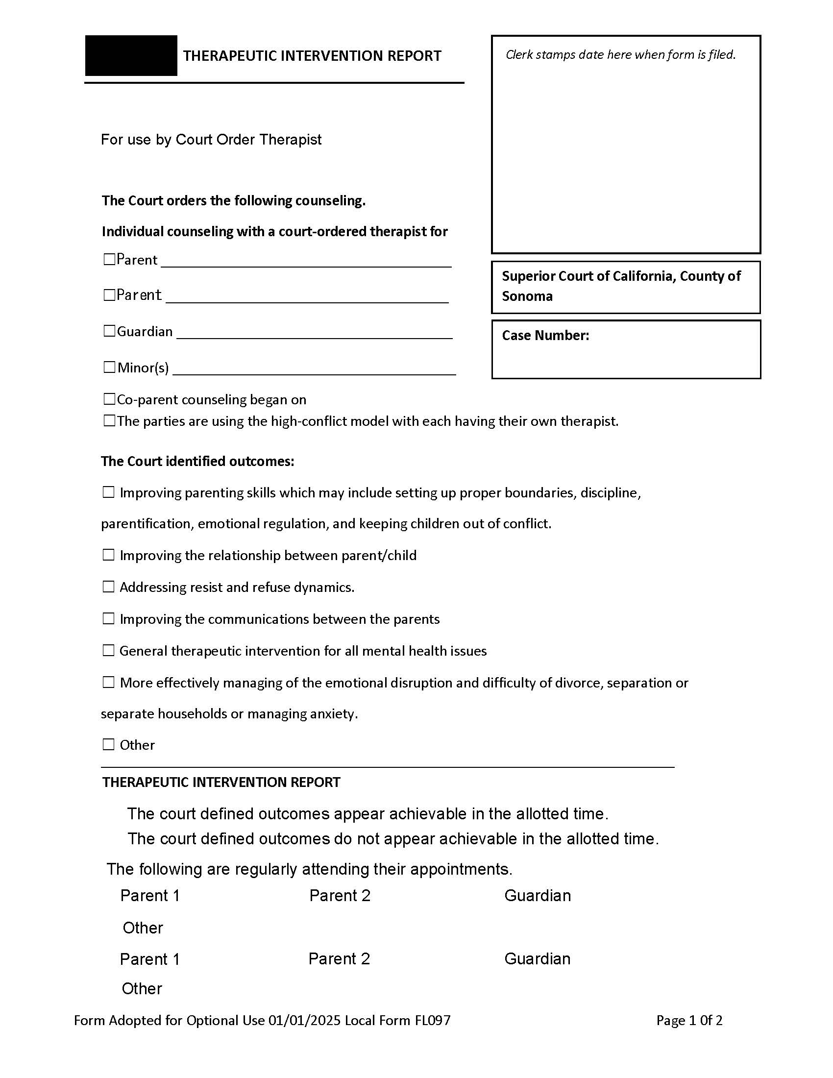 Therapeutic Intervention Report {FL097} | Pdf Fpdf Docx | California