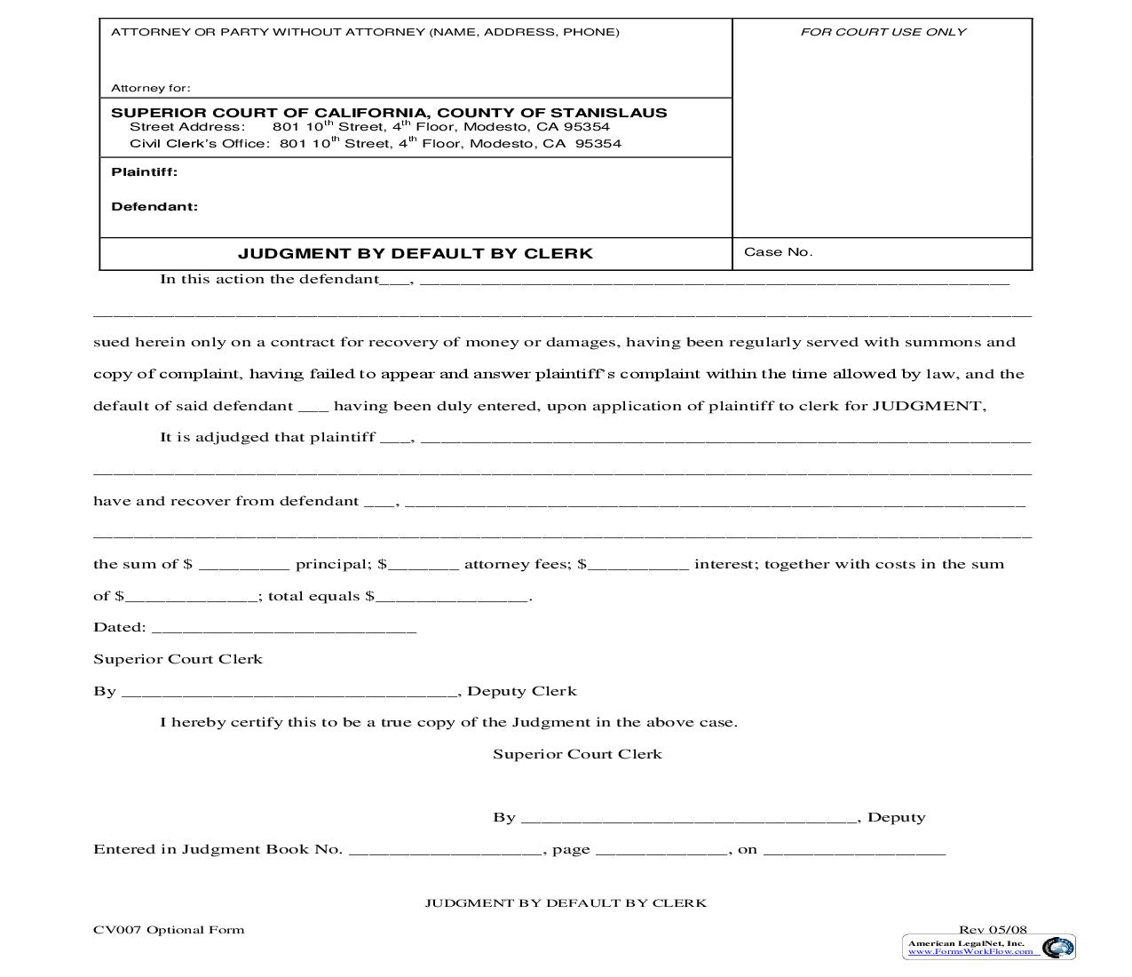 Judgment By Default By Clerk {CV007} | Pdf Fpdf Doc Docx | California