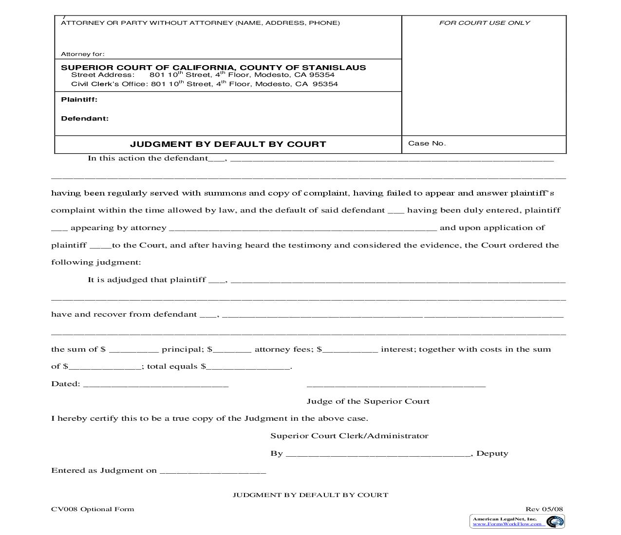 Judgment By Default By Court {CV008} | Pdf Fpdf Doc Docx | California