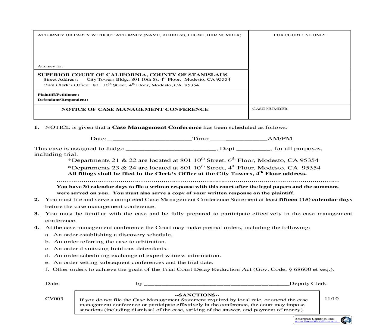 Notice Of Case Management Conference {CV003} | Pdf Fpdf Doc Docx | California