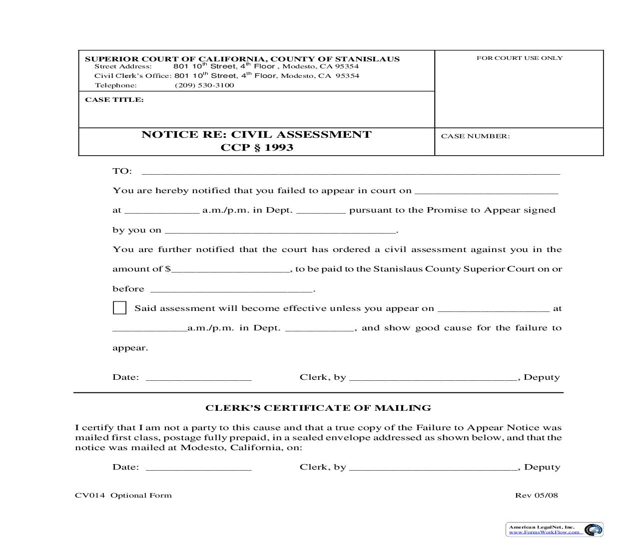 Notice Re Civil Assessment {CV014} | Pdf Fpdf Doc Docx | California