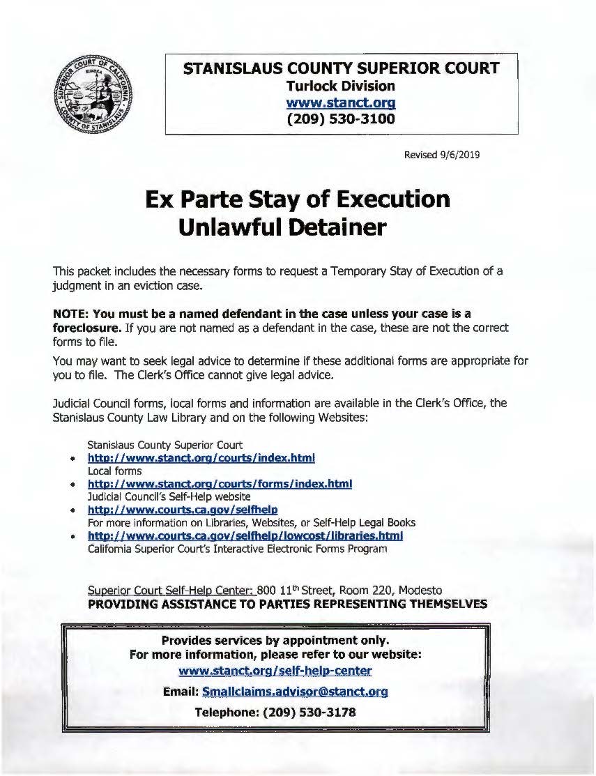 Unlawful Detainer Ex Parte Stay Of Execution | Pdf Fpdf Doc Docx | California