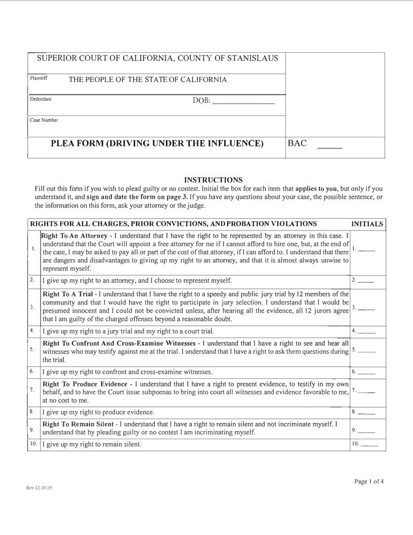 DUI Plea Form | Pdf Fpdf Docx | California