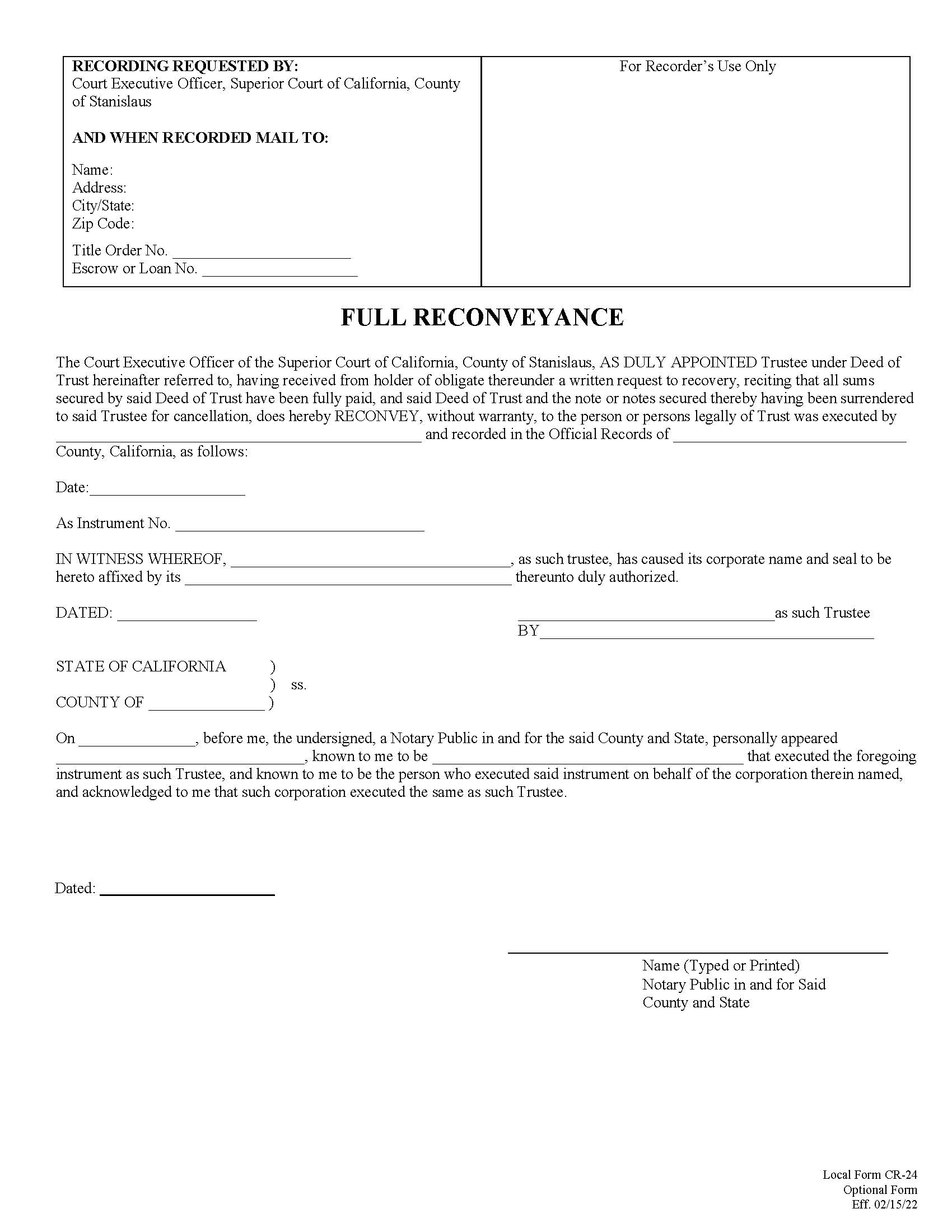 Full Reconveyance {CR-24} | Pdf Fpdf Docx | California