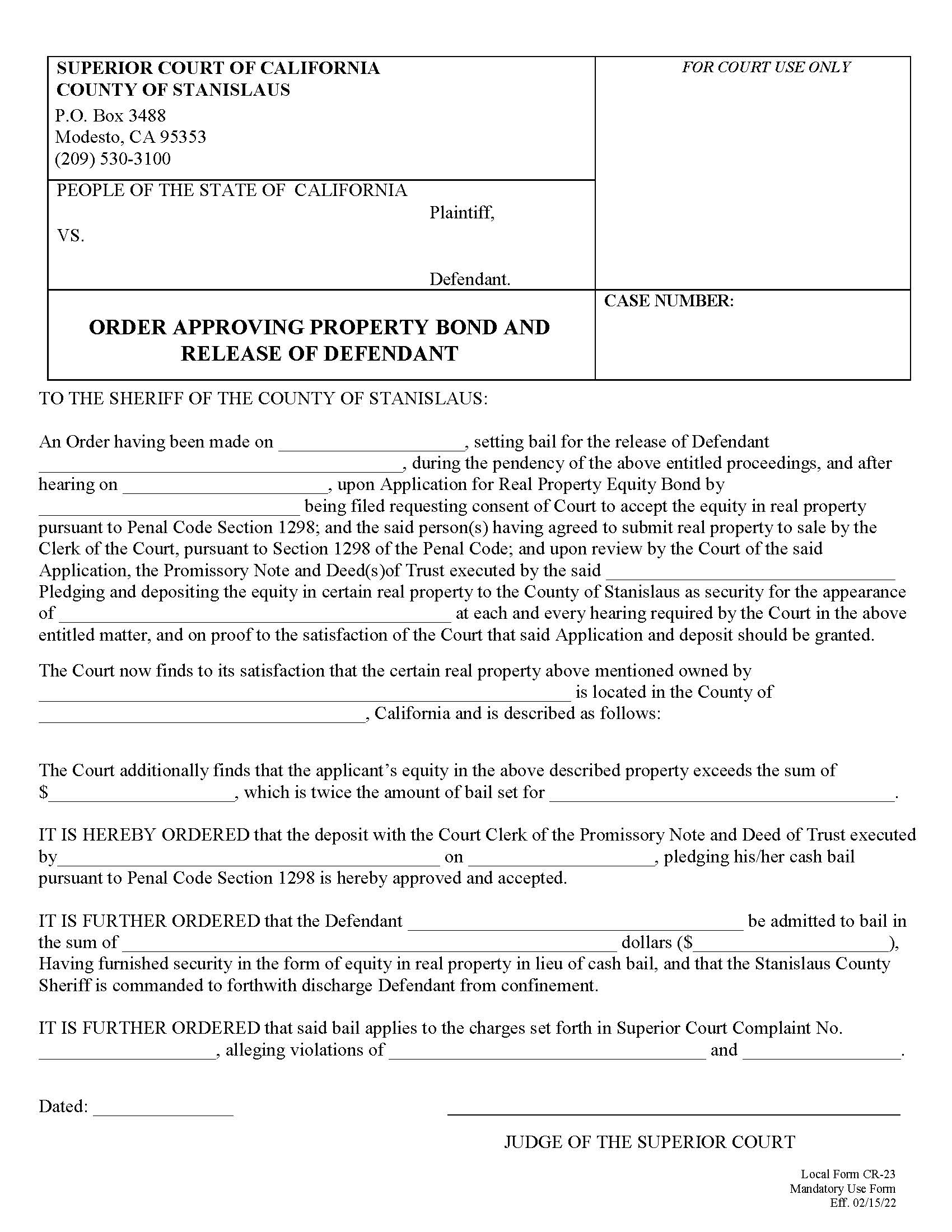 Order Approving Real Property Bonds {CR-23} | Pdf Fpdf Docx | California