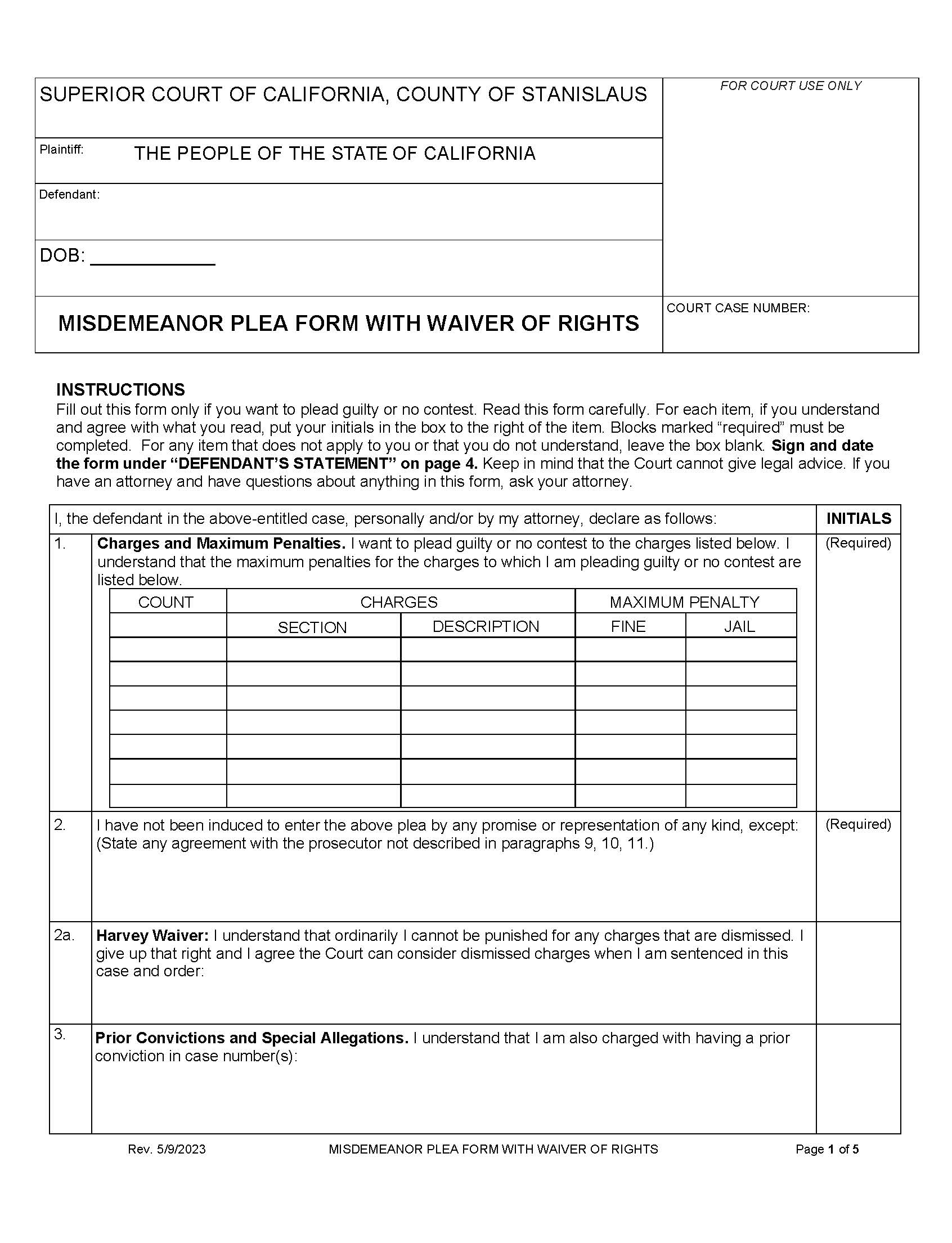 Plea Form (Misdemeanor Waiver OF Rights) {Plea Form} | Pdf Fpdf Docx | California