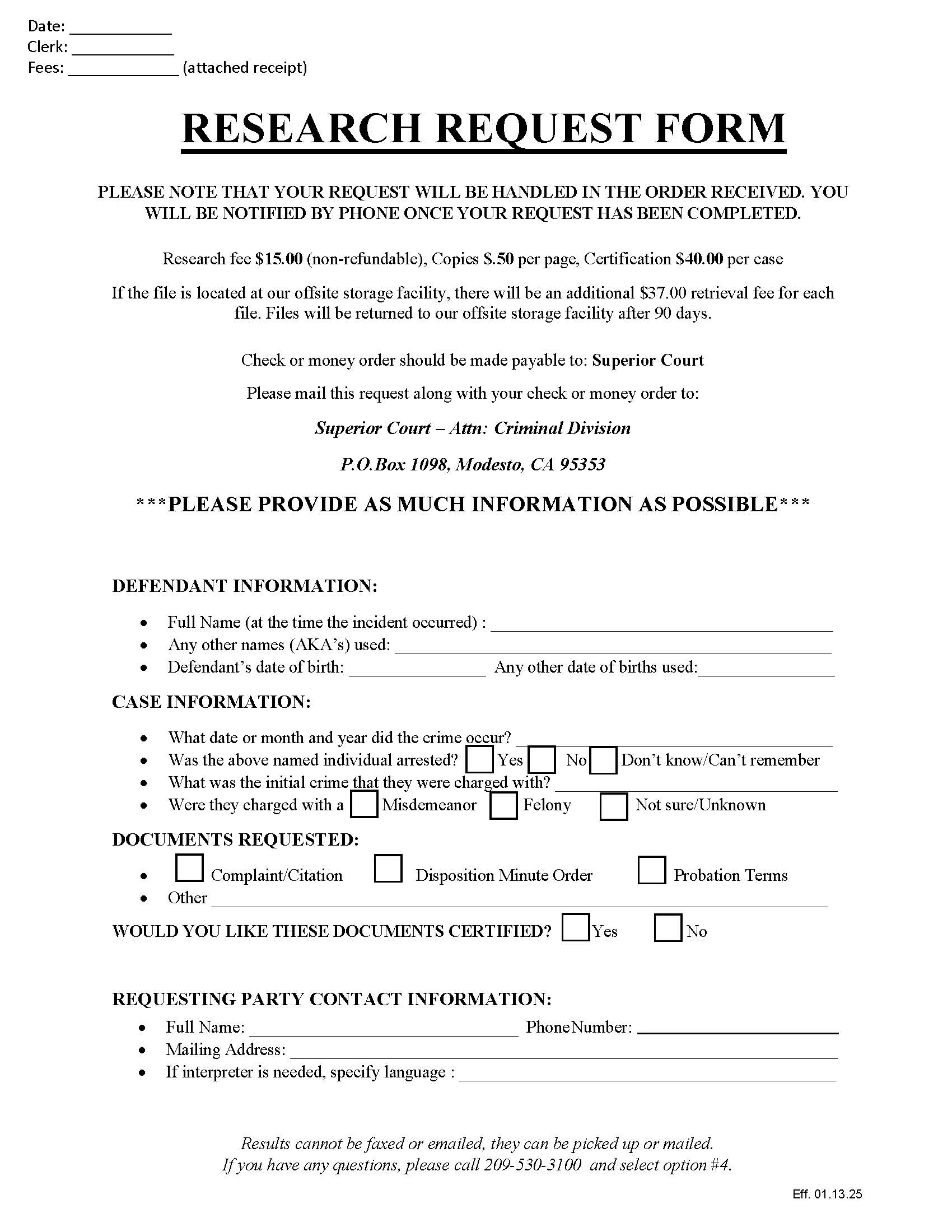 Research Request Form | Pdf Fpdf Docx | California