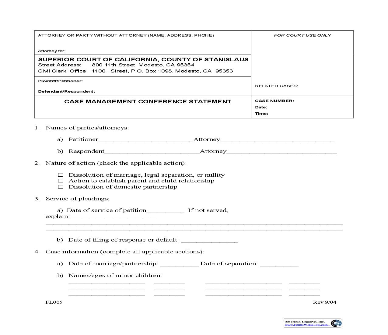 Case Management Conference Statement {FL005} | Pdf Fpdf Doc Docx | California