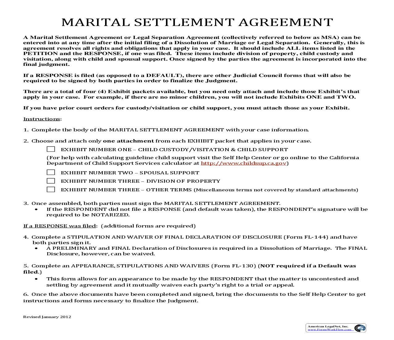 Marital Settlement Agreement (Judgment Attachment) | Pdf Fpdf Doc Docx | California