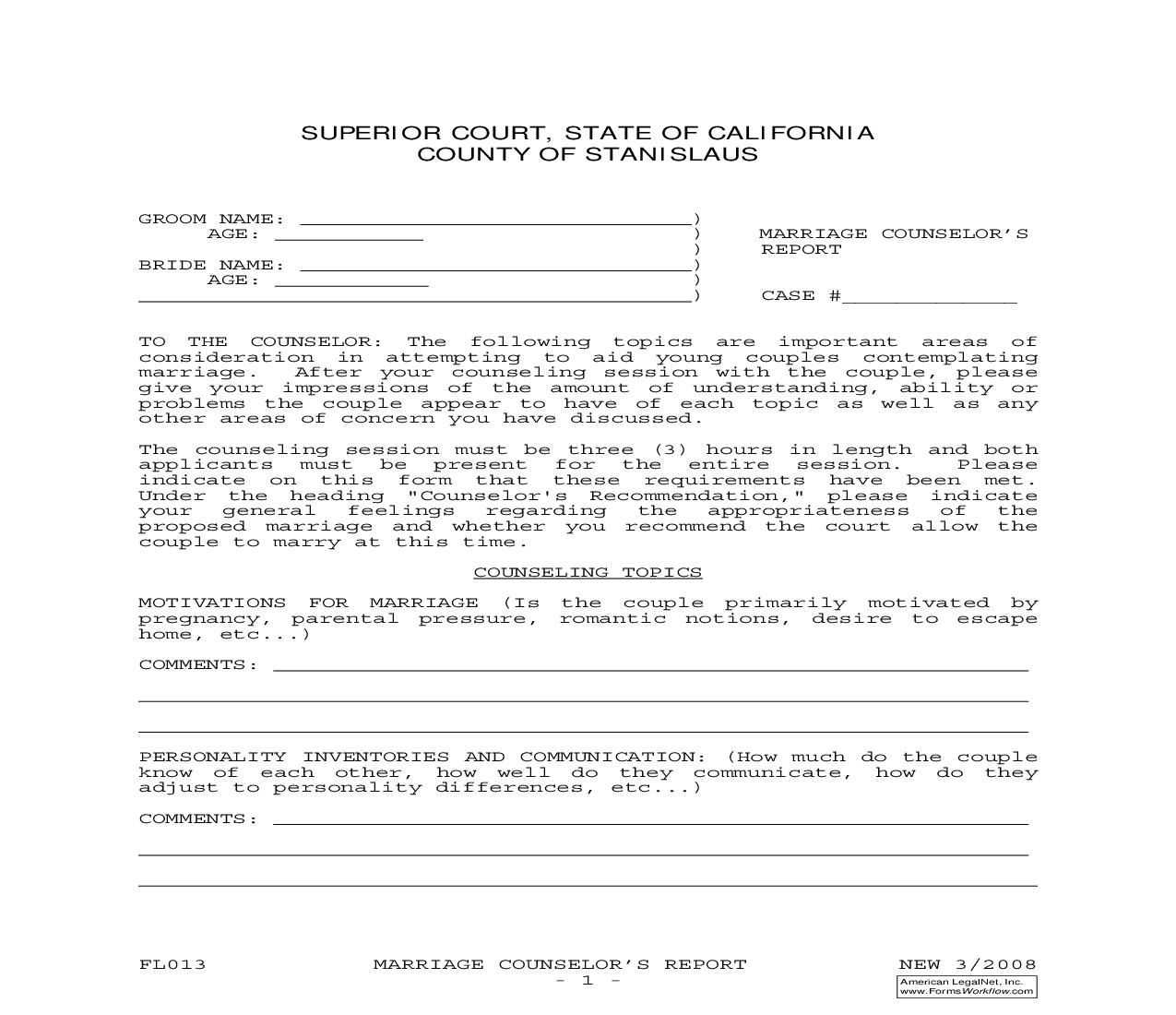 Marriage Counselors Report {FL013} | Pdf Fpdf Doc Docx | California