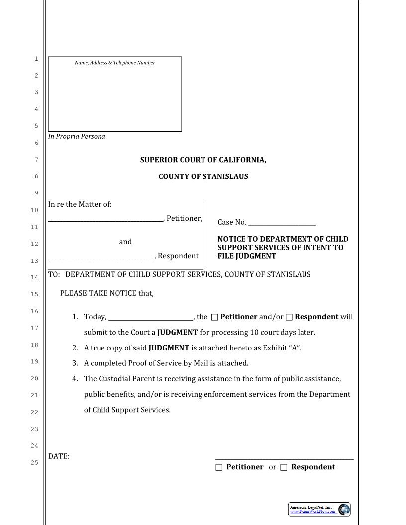 Notice To Department Of Child Support Re Entry Of Judgment | Pdf Fpdf Docx | California