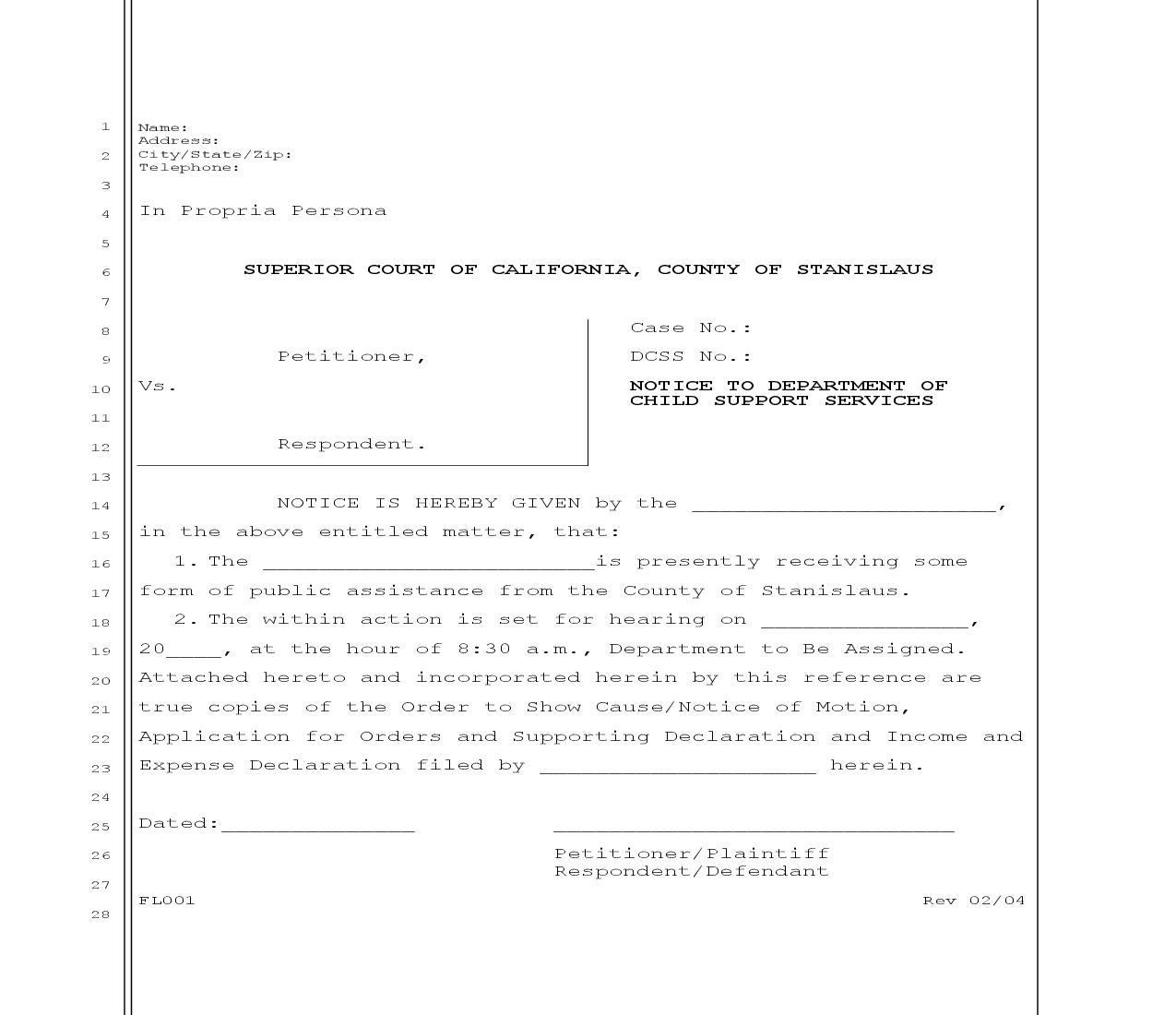 Notice To Department Of Child Support Services {FL001} | Pdf Fpdf Doc Docx | California