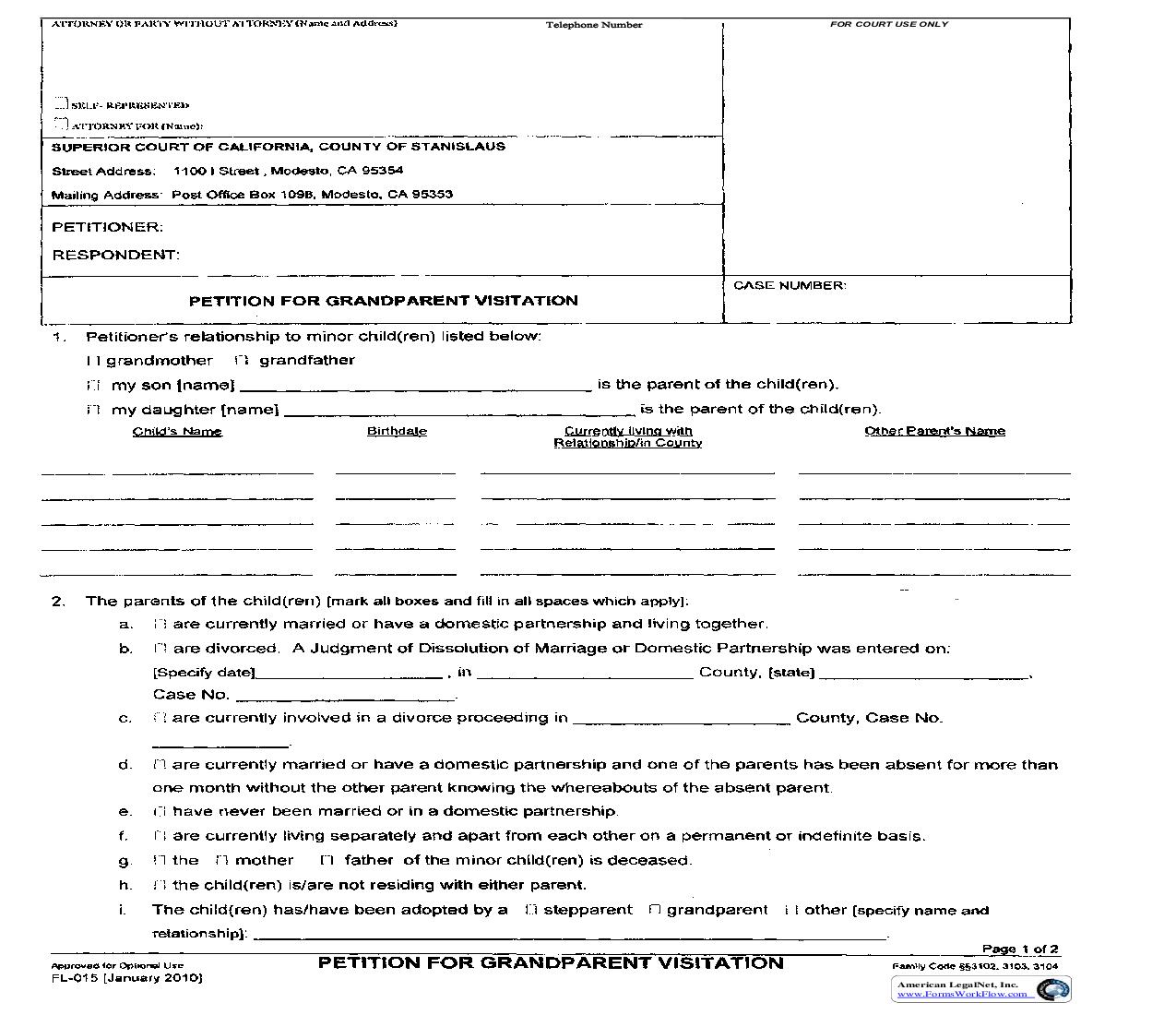 Petition For Grandparent Visitation {FL015} | Pdf Fpdf Doc Docx | California