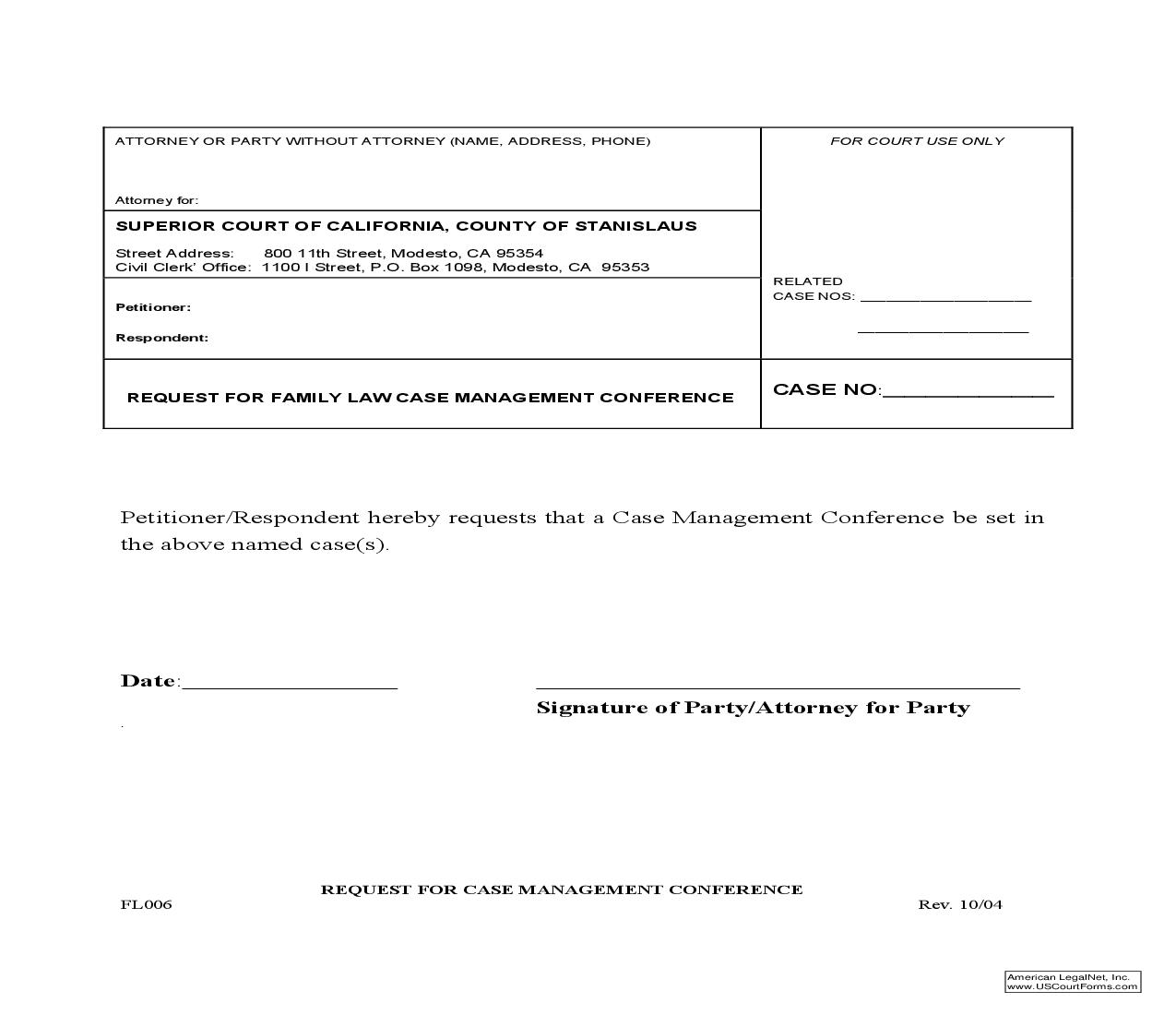 Request For Case Management Conference {FL006} | Pdf Fpdf Doc Docx | California