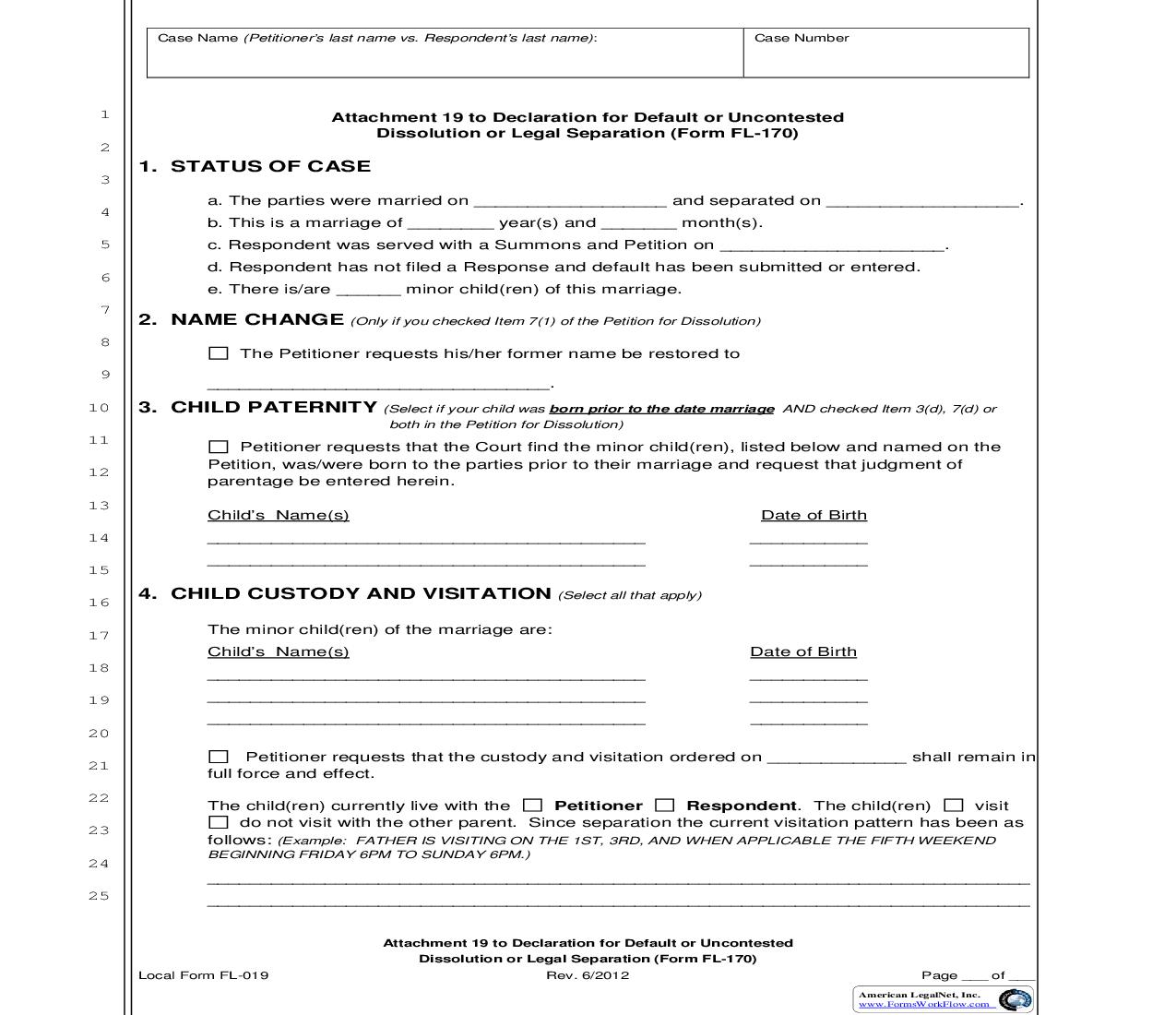 Supplemental Declaration (Attachment To FL-170) {FL-019} | Pdf Fpdf Doc Docx | California
