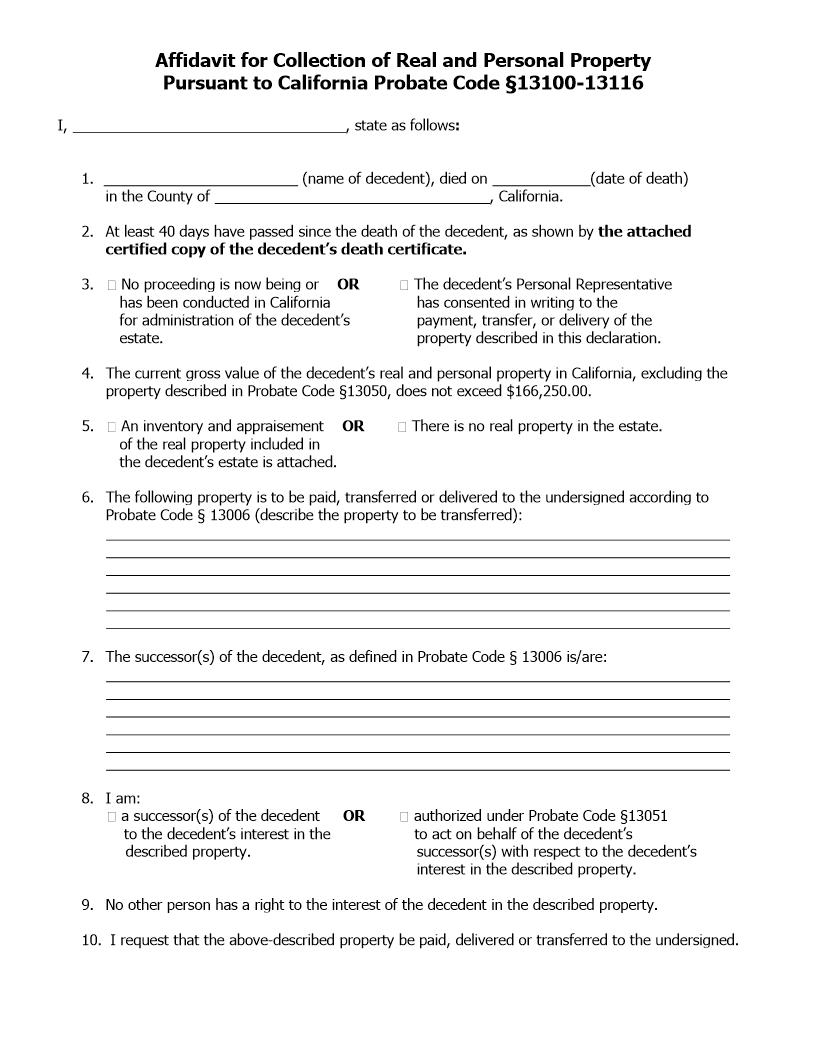 Affidavit For Collection Of Real Or Personal Property | Pdf Fpdf Doc Docx | California
