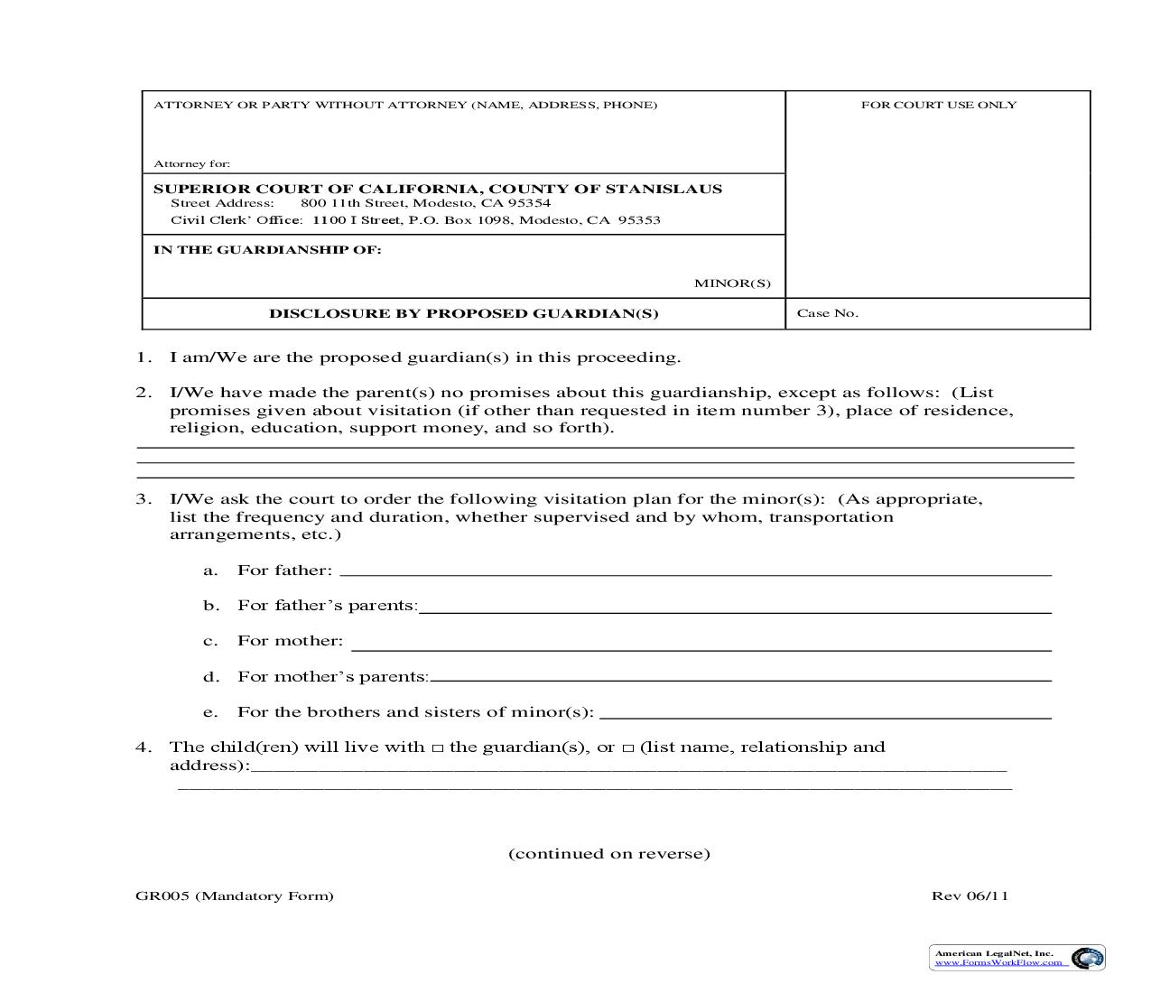 Disclosure By Proposed Guardian(s) {GR005} | Pdf Fpdf Doc Docx | California