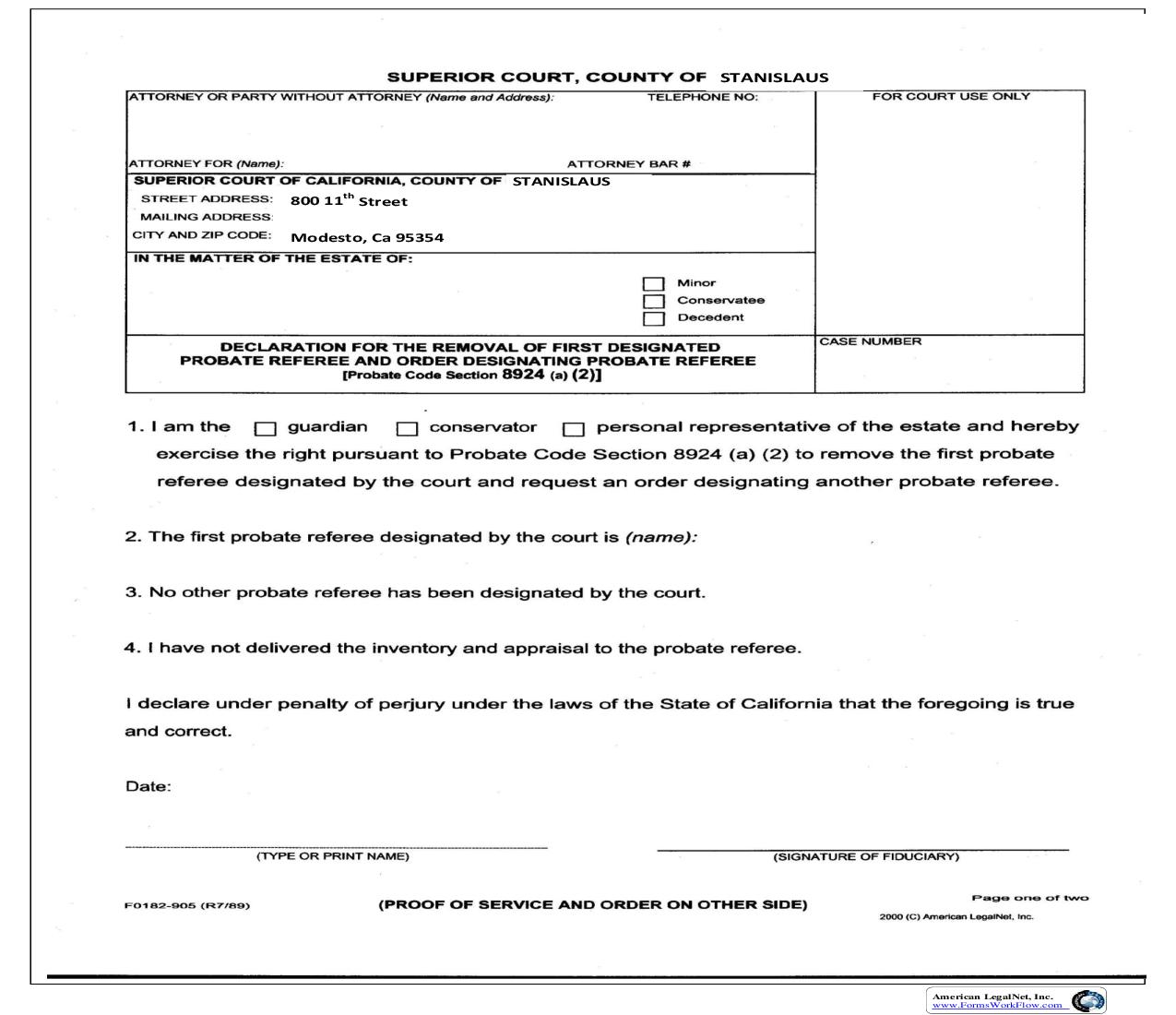 Removal Of Probate Referee Without Cause (Declaration For The Removal) | Pdf Fpdf Doc Docx | California
