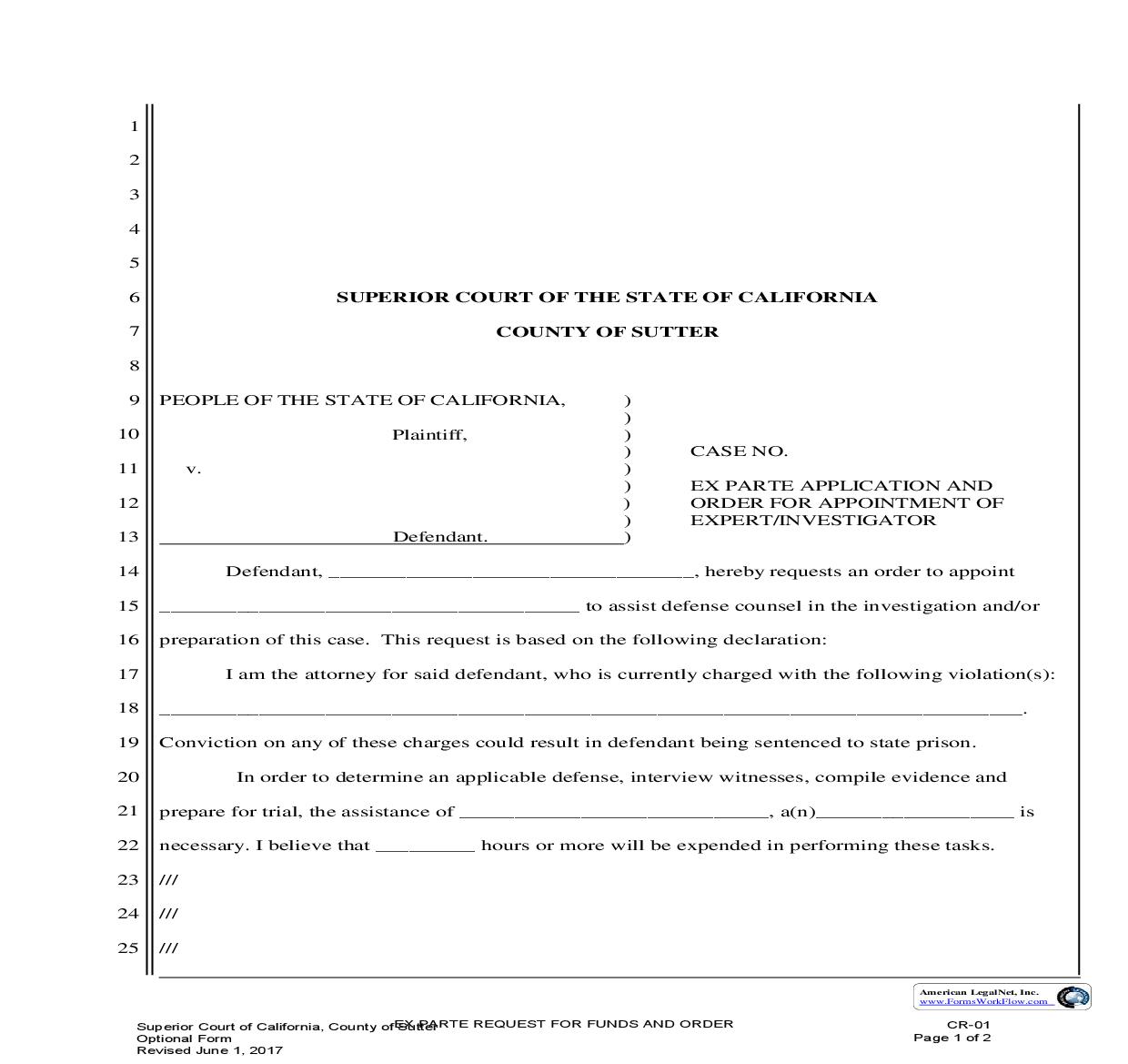 Ex Parte Application And Order {CR-01} | Pdf Fpdf Doc Docx | California