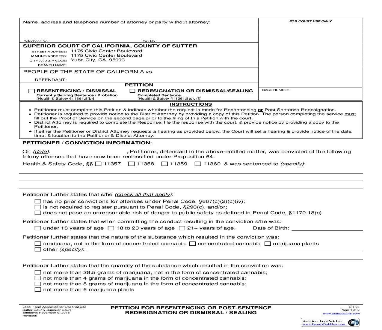 Prop 64 (Petition For Resentencing Or Post-Sentence Redesignation Or Dismissal-Sealing) {CR-06} | Pdf Fpdf Doc Docx | California